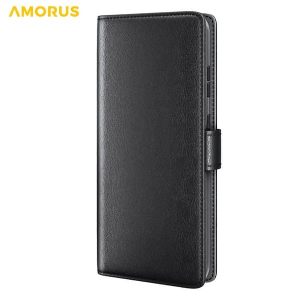 AMORUS Samsung Galaxy S26 Ultra Plånboksfodral Äkta Läder - Svart