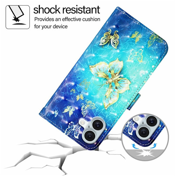 iPhone 16 Plus Plånboksfodral Printing Pattern Med Rem Blå