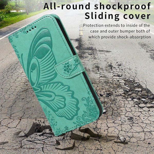 OnePlus 15 Plånboksfodral Butterfly Pattern Konstläder Grön