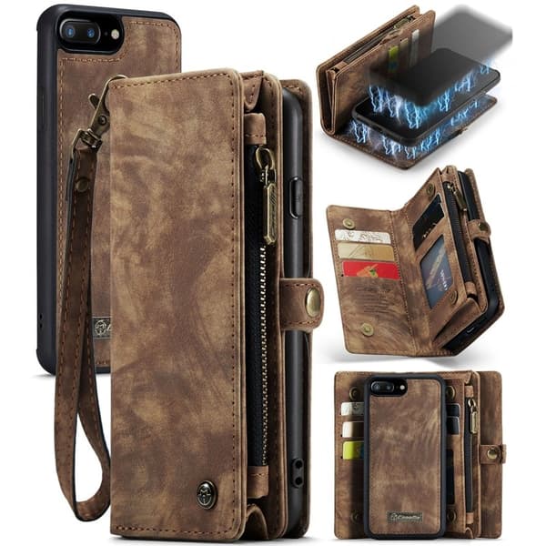 CASEME 008 Vintage KonstläderPlånboksfodral för iPhone 8 Plus - Brun