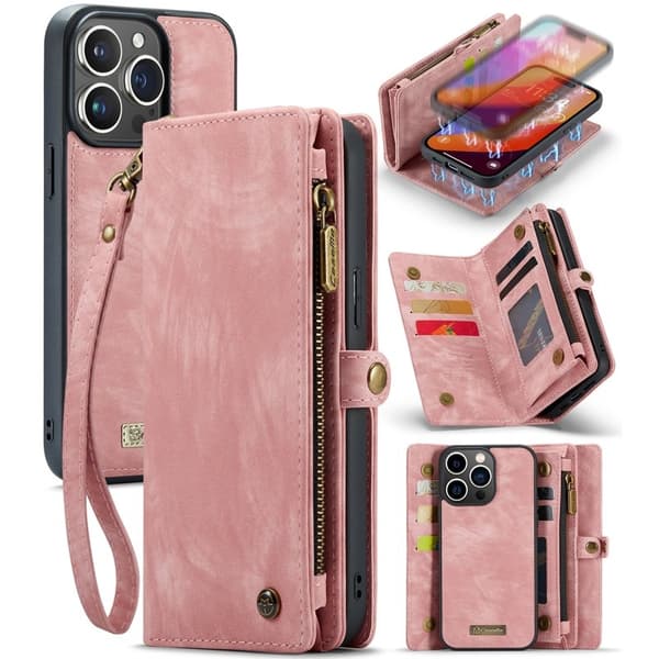 CASEME 008 iPhone 16 Pro Plånboksfodral Konstläder med - Rosa