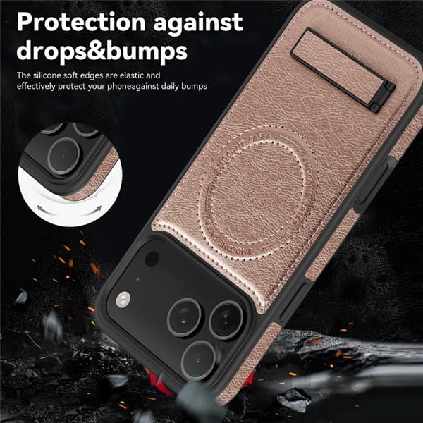 Mobilskal till iPhone 17 Pro Max MagSafe Kickstand Läder - Roséguld Roséguld