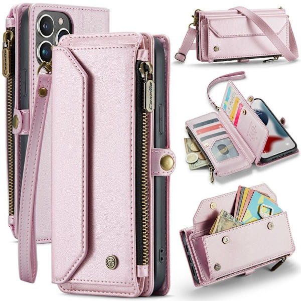 CASEME Plånboksfodral Konstläder för iPhone 13 Pro Max - Rosa