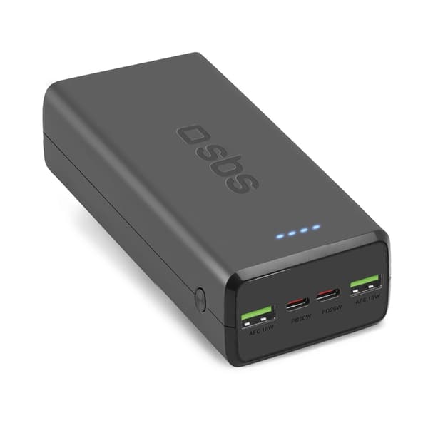 SBS Powerbank 2xUSB-C/2xUSB-A 30000 mAh - Svart Svart