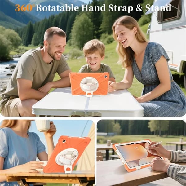 Mobilskal till Galaxy Tab A11 Plus Kickstand Silikon Axelrem Orange