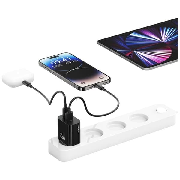 USAMS Snabbladdare 25W 1xUSB-C 1xUSB-A CC315 - Svart Svart