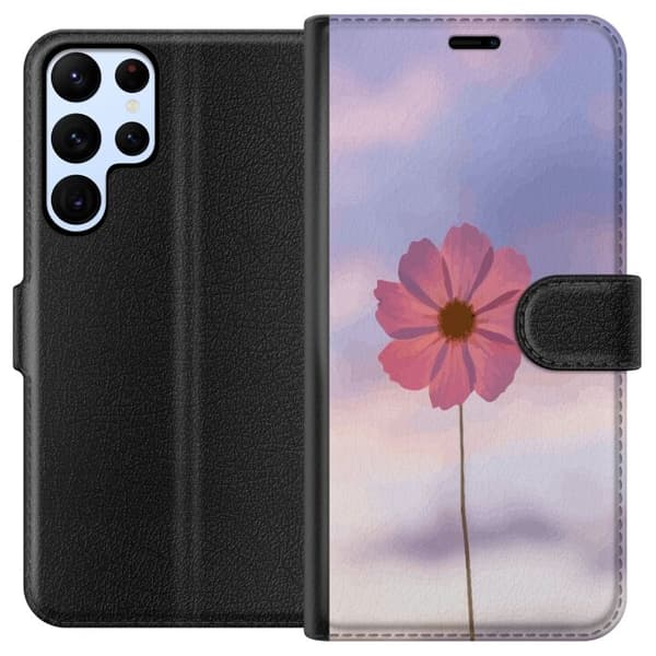 Pung Taske til Samsung Galaxy S22 Ultra 5G med Lyserød Blomst