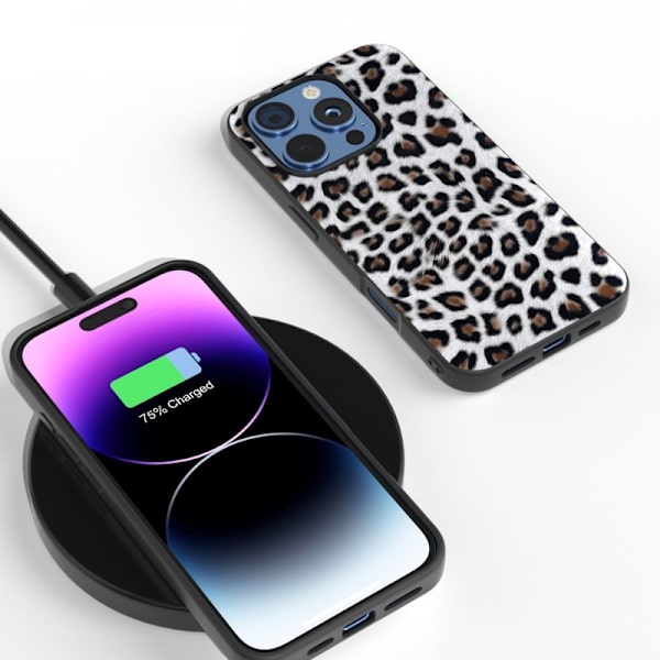 ABEEL Mobilskal till iPhone 16 Pro Max Leopardmönster PU+TPU Silver