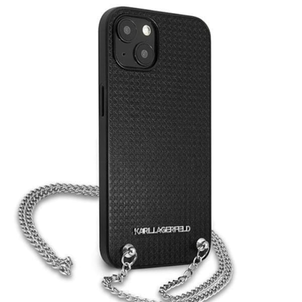 Karl Lagerfeld iPhone 13 mini Halsbandskal Läder Textured and Chain - Svart Svart