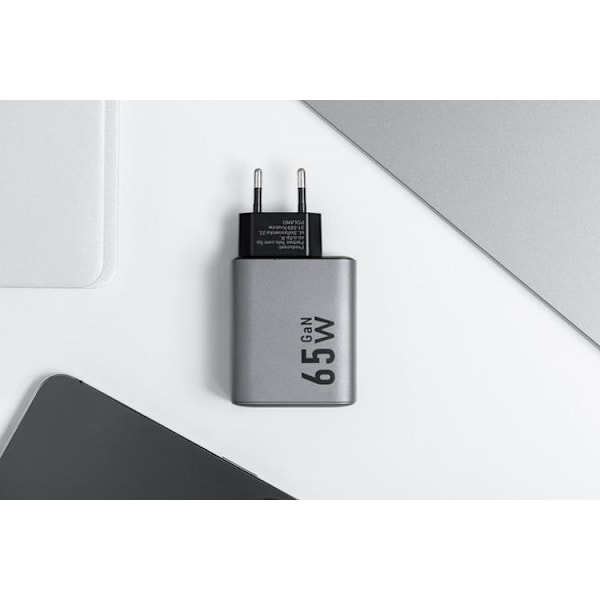 Forcell F-Energy GaN Vægoplader 65W 2xUSB-C 1xUSB-A VT-42B - Grå Grå