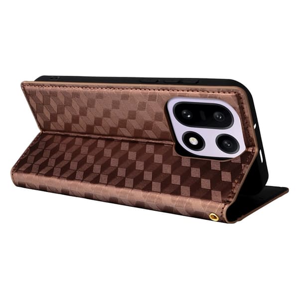 OnePlus 15 Plånboksfodral Rhombus Imprinted Konstläder - Brun Brun