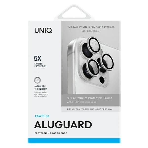 UNIQ iPhone 16 Pro/16 Pro Max Kameralinsskydd Härdat Glas Optix - Silver Silver