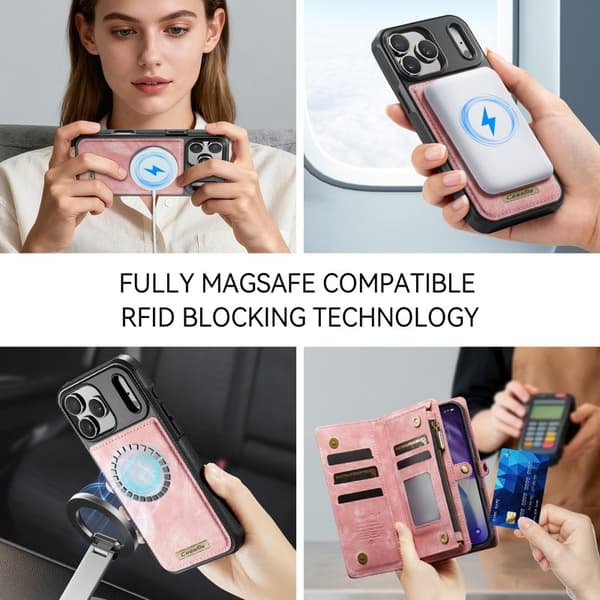 CASEME 008 iPhone 17 Pro Max Plånboksfodral Konstläder med - Rosa