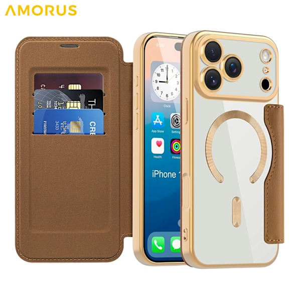 AMORUS iPhone 17 Pro Plånboksfodral MagSafe RFID-Skydd - Brun Brun