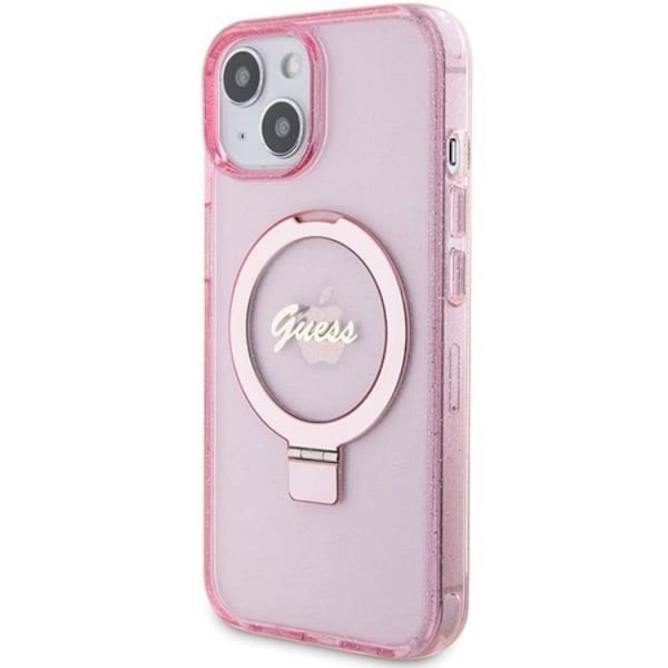 Guess Mobilskal till iPhone 15/14 Plus Magsafe Ringställ Script Glitter - Rosa
