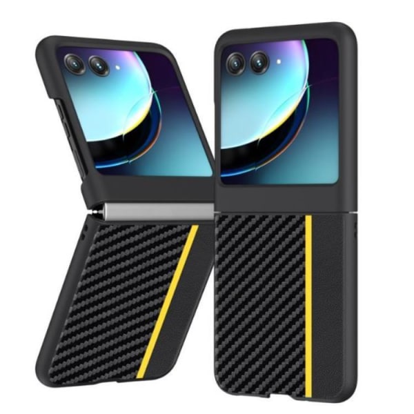Motorola Rzar 40 Ultra matkapuhelinkotelo hiilikuitua nahkaa - keltainen