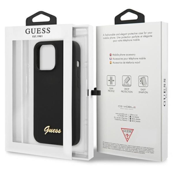 Guess iPhone 13 Pro Max Mobilskal Script Guld Logo - Sort