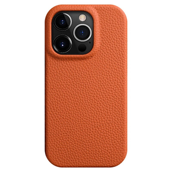 MELKCO Mobilskal till iPhone 14 Pro Äkta Läder PC Magnet Orange
