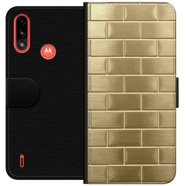 Plånboksfodral till Motorola Moto E7 Power med Gyllene Murstenar