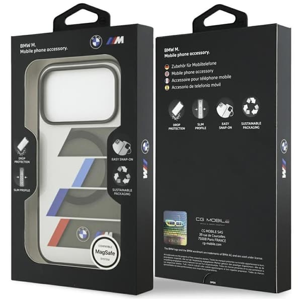 BMW Mobilskal till iPhone 17 Pro Max MagSafe Metal Tricolor Lines - Anthracite Grå