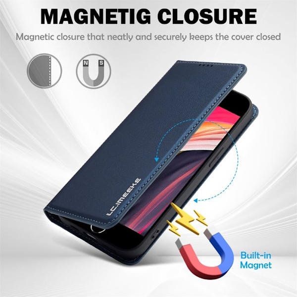 LC.IMEEKE L1 Series iPhone 16e Plånboksfodral Konstläder - Blå