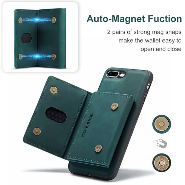 DG.MING M2 Series Plånboksfodral Konstläder för iPhone 7 Plus/8 Plus - Grön