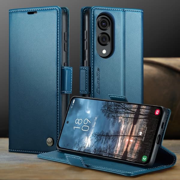 CASEME Samsung Galaxy S25 Edge KonstLäder RFID-Skydd Plånboksfodral Blå