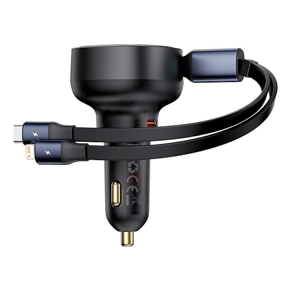 Baseus Enjoyment USB-C Billaddare med USB-C/Lightning 60W kabel - Svart Svart