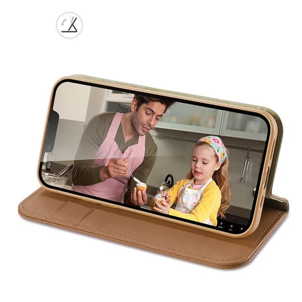 Dux Ducis iPhone 14 Plus Plånboksfodral Äkta Läder Hivo Flip - Brun Brun