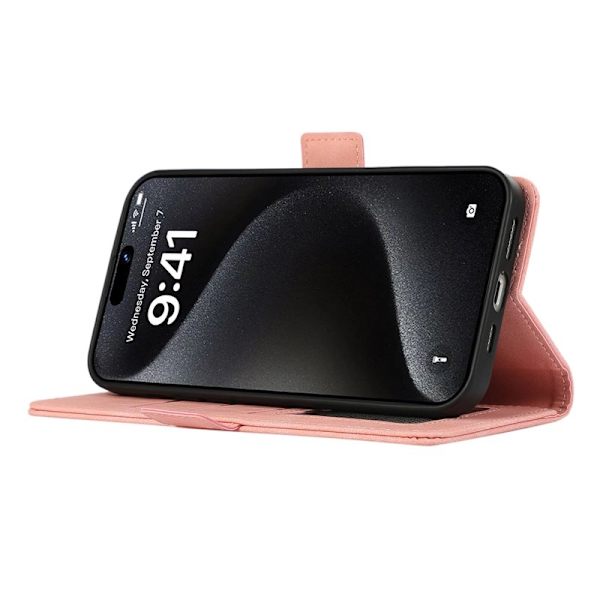ABEEL iPhone 16 Plånboksfodral Konstläder RFID-Skydd Kortfickor Rosa