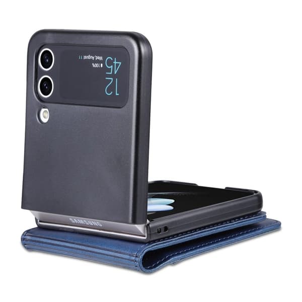 AZNS Samsung Galaxy Z Flip4 Plånboksfodral Konstläder - Blå