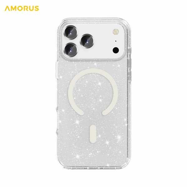 AMORUS Mobilskal till iPhone 17 Pro Max Magsafe Glitter Powder PC + TPU - Vit Vit