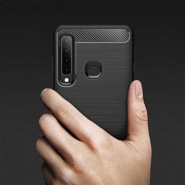 Kulfiber børstet mobilcover til Samsung Galaxy A7 (2018) - Blå Blue