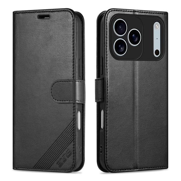 AZNS iPhone 17 Pro Plånboksfodral Anti-Scratch Konstläder - Svart