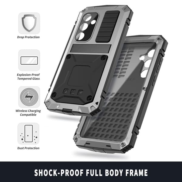 R-JUST Mobilskal till Galaxy S24 Kickstand Shockproof PC+Silicone Silver