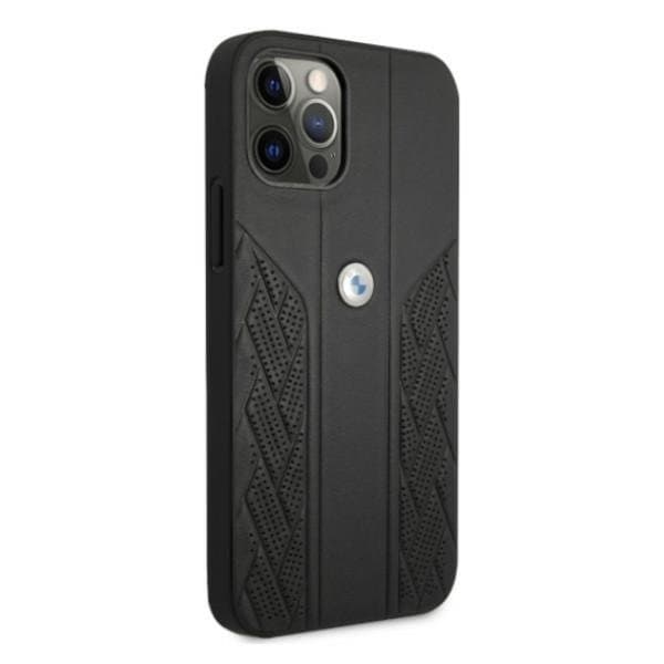 BMW Läder Curve Perforate Skal iPhone 12 / 12 Pro - Musta Black