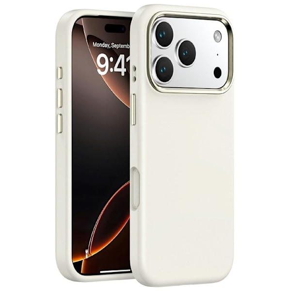 Mobilskal till iPhone 17 Pro Max med Metall Linsbåge Liquid Silikon - Vit Vit