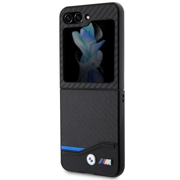 BMW Galaxy Z Flip 5 Mobilskal Læder Carbon - Sort Black