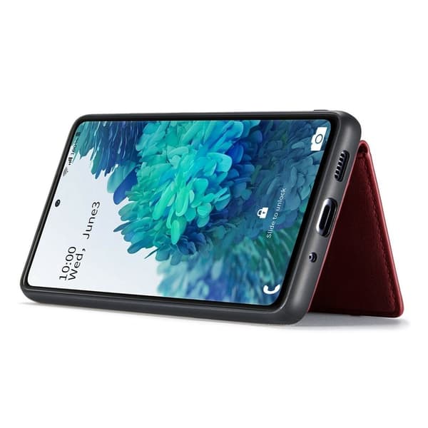 JEEHOOD Samsung Galaxy S20 FE Konstläder Plånboksfodral 2-i-1 Röd