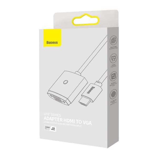 Baseus Adapter HDMI till VGA Mini jack 3,5 mm Micro USB - Vit