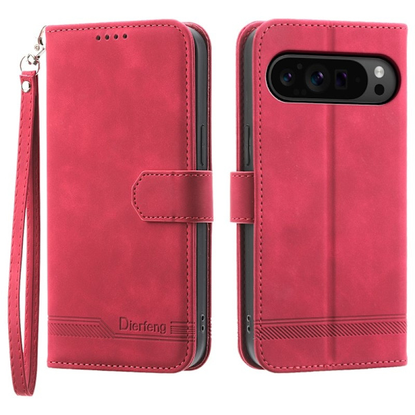 DIERFENG DF-03 Flip Plånboksfodral Google Pixel 9 Pro XL - Röd