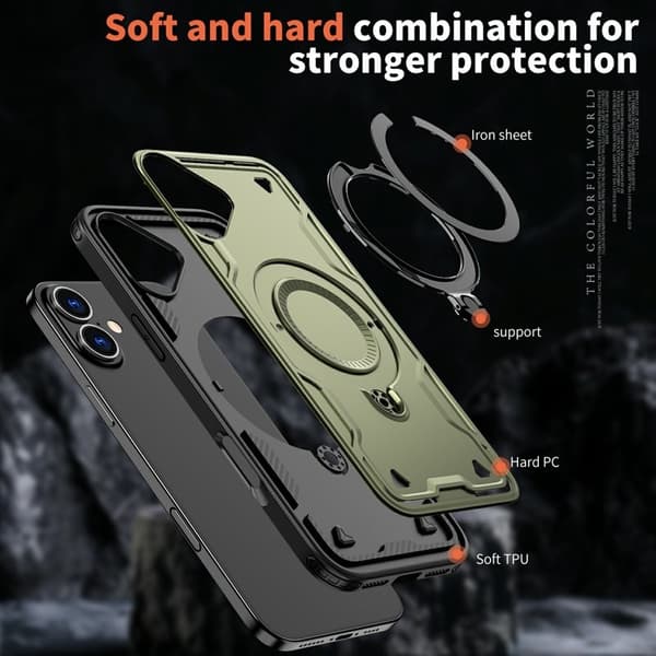 Mobilskal till iPhone 16 Plast Militärt Skydd med Ställ - Olivgrön