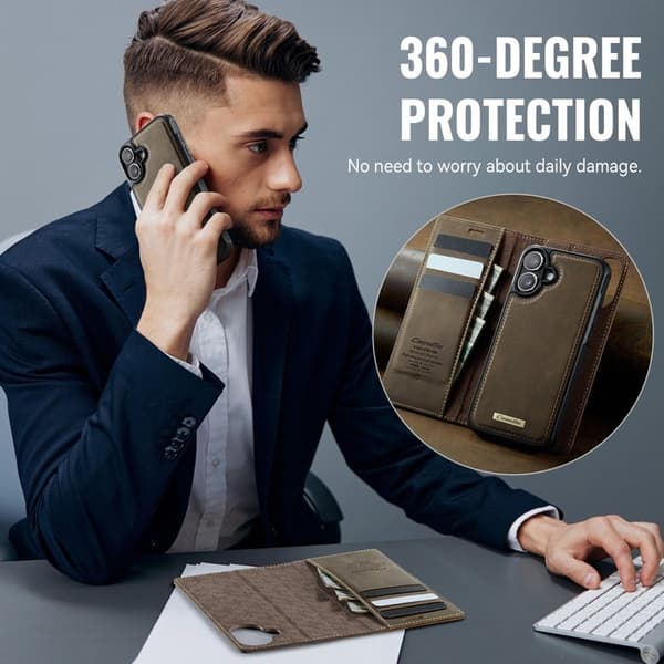 CASEME C49 Mobilskal till iPhone 16 MagSafe RFID Blocker Läder Kaffe