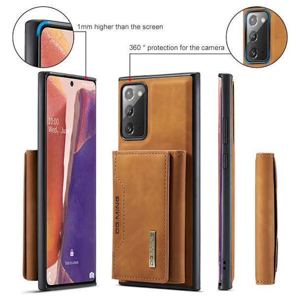 DG.MING M2 Tri-fold Konstläder Plånboksfodral för Samsung Galaxy Note20 - Brun