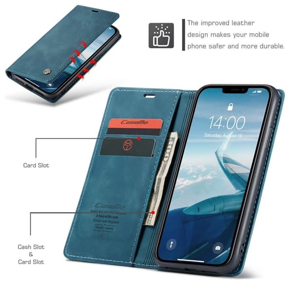 CASEME 013 Flip Konstläderplånboksfodral till iPhone 11 - Blå