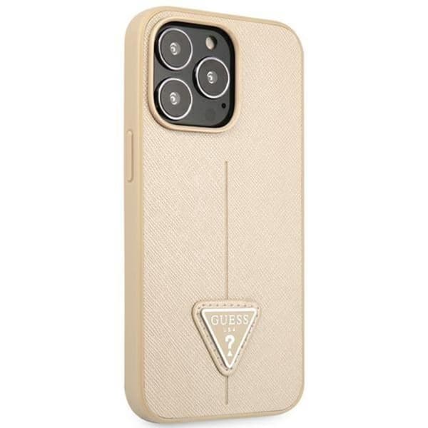 GUESS iPhone 14 Pro -kuori Saffiano Triangle Logo - Beige Beige