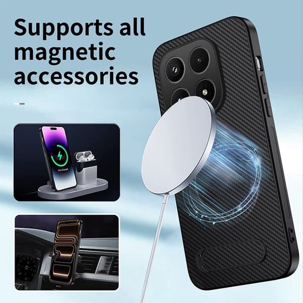 WANLONFENG Mobilskal för Xiaomi 17 Magnetisk Carbon Fiber Kickstand Grå