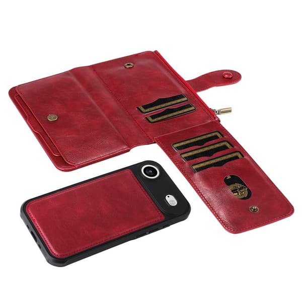 iPhone Air Konstläder Plånboksfodral Detachable Zipper - Röd Röd