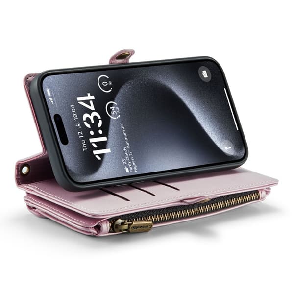 CASEME iPhone 15 Pro Max Plånboksfodral Konstläder med kortfack - Rosa