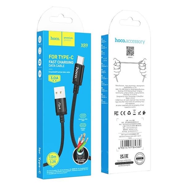 Hoco USB-A till USB-C 1m 3A Kabel X89 - Svart Black